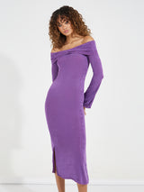 Women's Purple Solid Off-Shoulder Sheath Maxi Dress