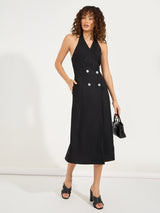 Women's Black Solid Sleeveless Blazer Midi Dress