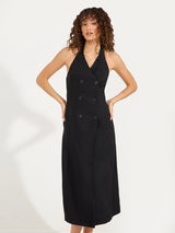 Women's Black Solid Sleeveless Blazer Midi Dress