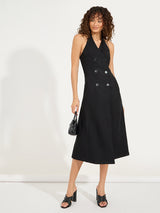 Women's Black Solid Sleeveless Blazer Midi Dress
