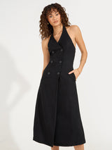 Women's Black Solid Sleeveless Blazer Midi Dress