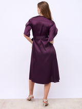 Women's Green V-Neck Wrap Midi Dress with Flared Sleeves