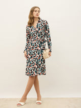 Women's Multicolor Abstract Shirt Collar Sheath Knee Length Dresses