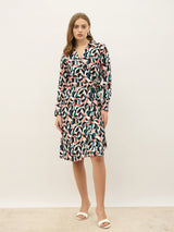 Women's Multicolor Abstract Shirt Collar Sheath Knee Length Dresses