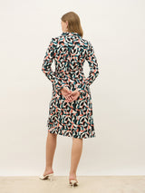 Women's Multicolor Abstract Shirt Collar Sheath Knee Length Dresses