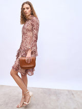 Women's Brown Animal Shirt Collar Casual Shirt Knee-Length Dresses