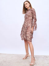 Women's Brown Animal Shirt Collar Casual Shirt Knee-Length Dresses