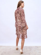 Women's Brown Animal Shirt Collar Casual Shirt Knee-Length Dresses