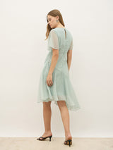 Women's Blue Half Sleeves V Neck A line Knee Length Dress