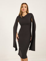 Women's Solid Long Cape Sleeve Sheath Midi Dress