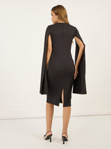Women's Solid Long Cape Sleeve Sheath Midi Dress