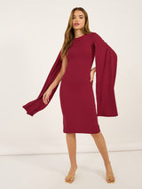 Women's Solid Long Cape Sleeve Sheath Midi Dress