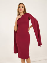 Women's Solid Long Cape Sleeve Sheath Midi Dress