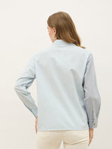 Women's Blue Casual Oversized Fit Striped Full Sleeves Shirt