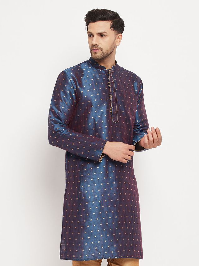 Men's Blue Festive Ethnic Full Sleeves Kurta