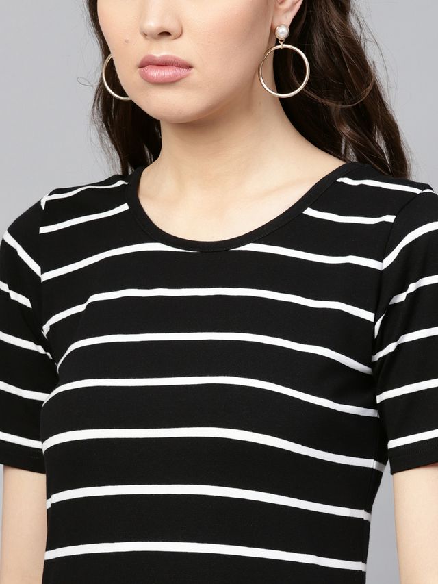 Women's Black White Striped Maxi
