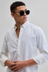 Men's White Casual Slim Fit Solid Full Sleeves Shirt