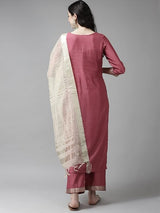 Women's Solid Pink Straight Kurta Palazzo with Dupatta Set