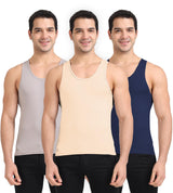 Men's Multicolor Solid Sleeveless Vest - Pack of 3