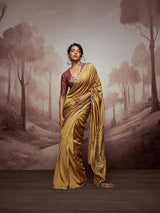 Women's Gold Casual Regular Fit Solid Saree