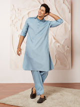 Men's Blue Satin Traditional Pathani Khan Suit Set