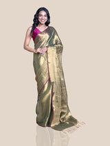 Women's Green Cotton Blend Saree