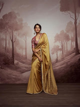 Women's Gold Casual Regular Fit Solid Saree