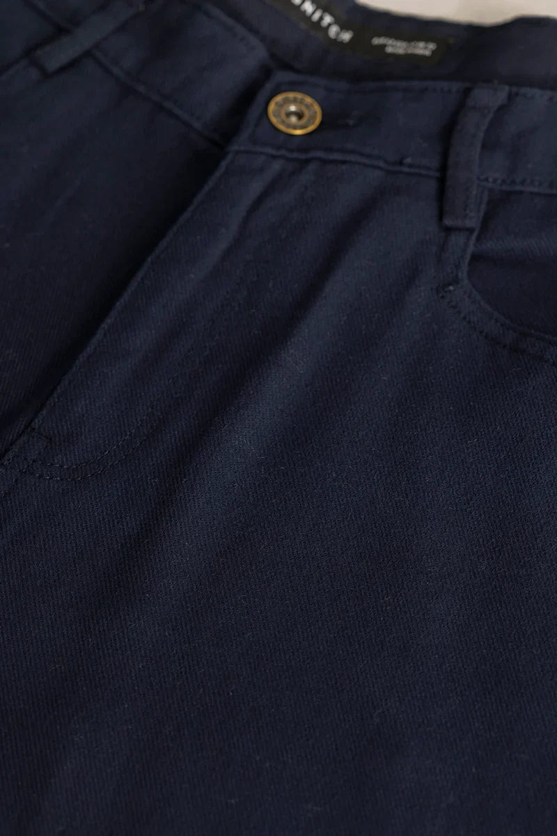 Men's Navy Casual Regular Fit Solid Chinos