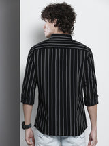 Men's Regular Fit Striped Full Sleeves Cutaway Collar Casual Shirt