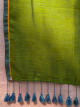 Women's Green Cotton Blend Saree