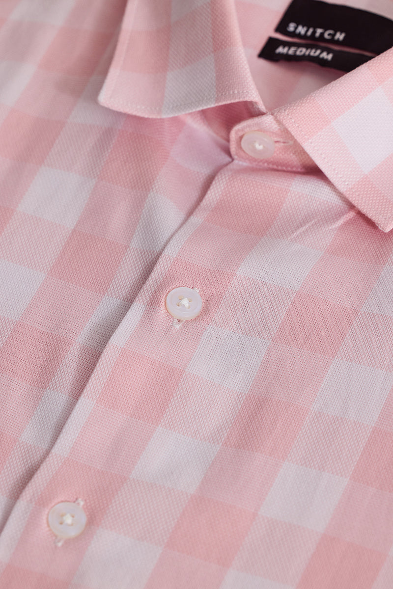 Men's Pink Casual Slim Fit Checkered Full Sleeves Shirt
