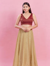 Women's Maroon Brocade Padded Back Open Sleeveless Saree Blouse