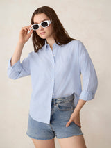 Women's Blue Casual Striped Full Sleeves Shirt