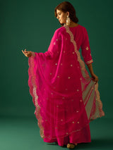 Women's Pink Zari Work Kurta with Sharara and Dupatta