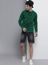 Men's Teal Casual Round Neck Printed Full Sleeves Sweatshirt