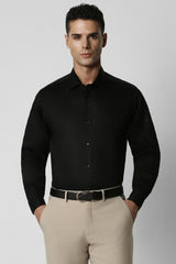 Men's Black Work Regular Fit Solid Full Sleeves Shirt