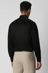 Men's Black Work Regular Fit Solid Full Sleeves Shirt