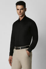Men's Black Work Regular Fit Solid Full Sleeves Shirt