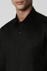 Men's Black Work Regular Fit Solid Full Sleeves Shirt