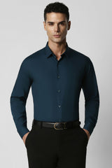Men's Blue Party Slim Fit Solid Full Sleeves Shirt