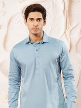 Men's Blue Satin Traditional Pathani Khan Suit Set
