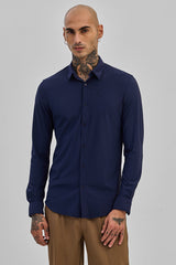 Men's Navy Casual Slim Fit Solid Full Sleeves Shirt