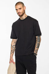 Men's Black Casual Oversized Fit Solid Half Sleeves Tshirt