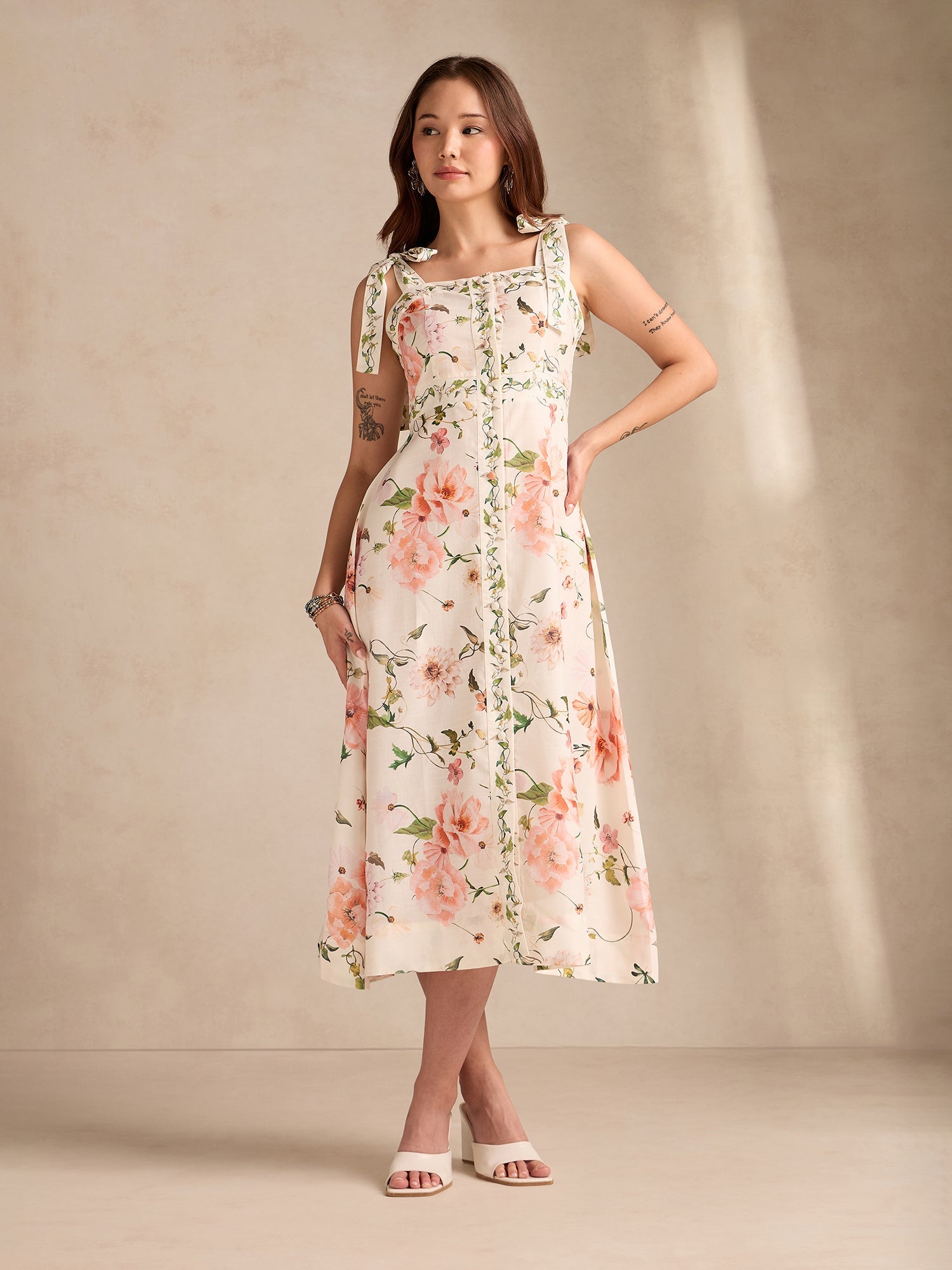 Women's Multicolor A-Line Printed Poly Slub Dress