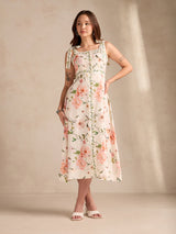 Women's Multicolor A-Line Printed Poly Slub Dress