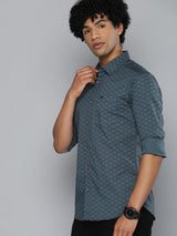 Men's Slim Fit Abstract Printed Full Sleeves Cutaway Collar Casual Shirt