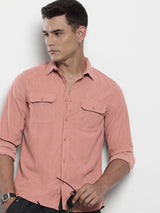 Men's Pink Casual Regular Fit Solid Full Sleeves Shirt