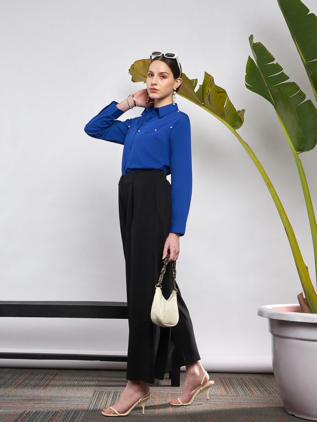 Women's Black Casual Solid Flared Fit Pants