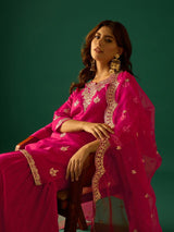 Women's Pink Zari Work Kurta with Sharara and Dupatta
