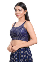Women's Navy Silk Padded Back Open Sleeveless Saree Blouse